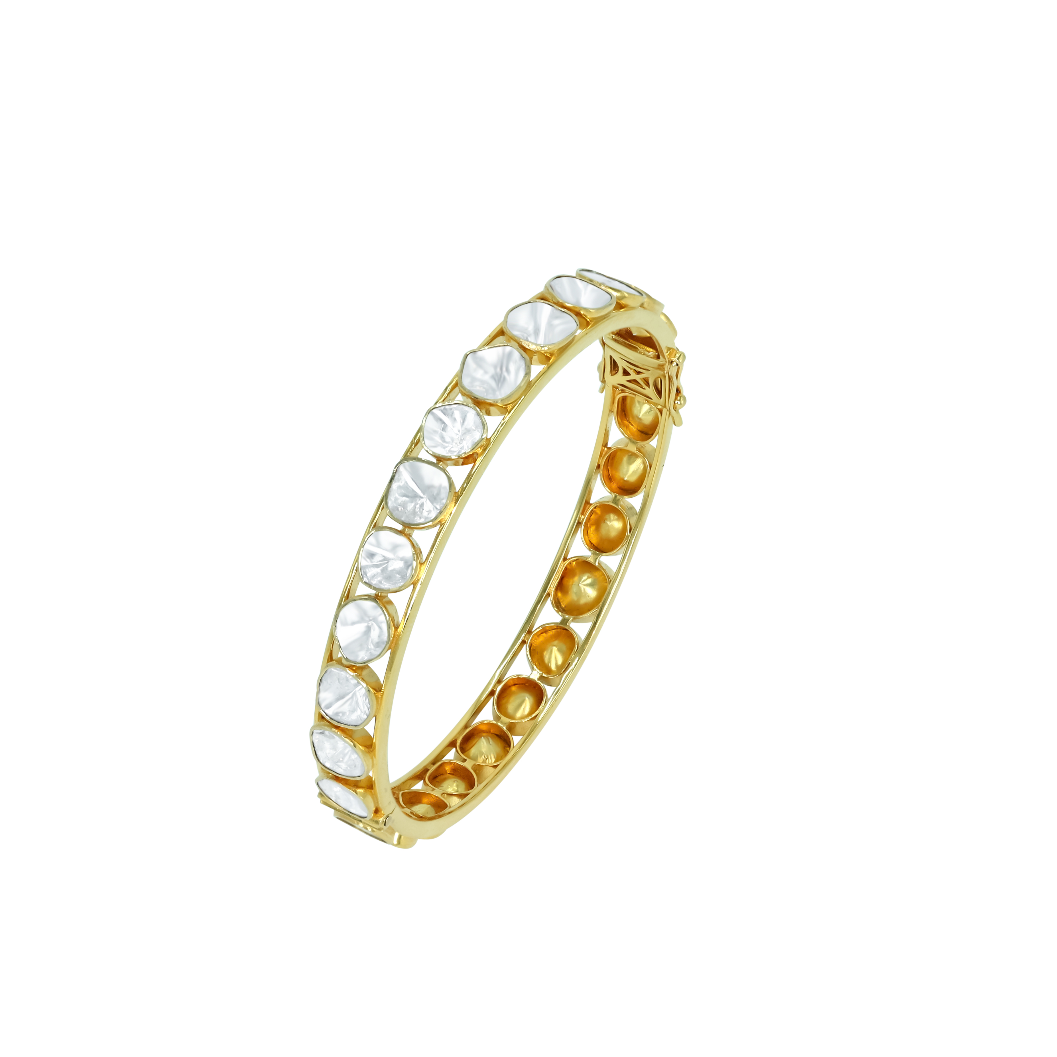 Linear Polki Open-Setting Bangle with Minimalist Design